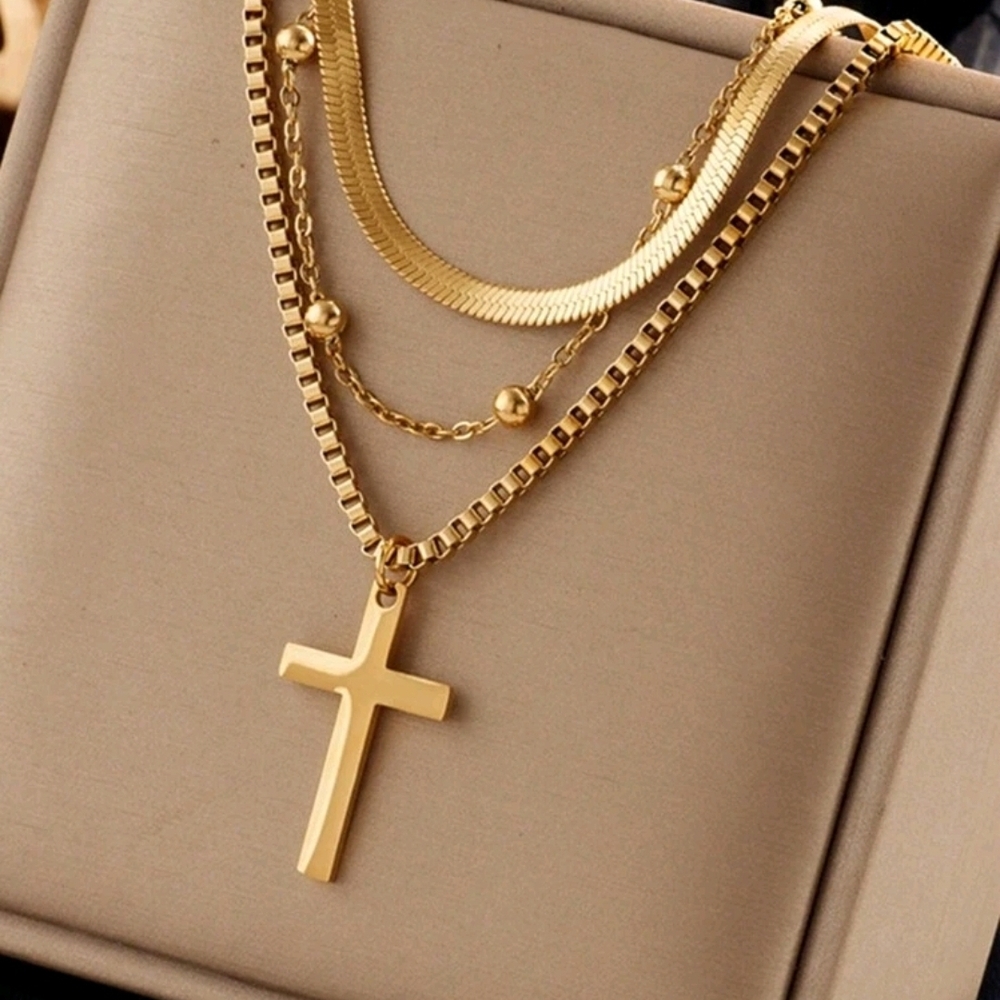 Elegant Gold Layered Cross Necklace
